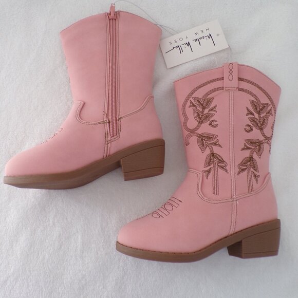 Dusty Pastel Pink Floral Embroidered Western Toddler Cowgirl Boots NWT Defect - Picture 2 of 9